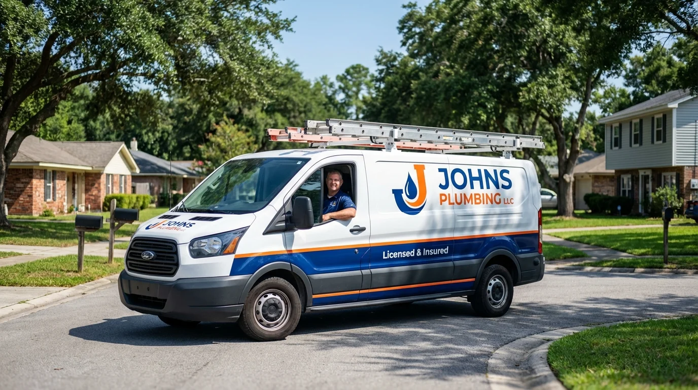 Johns Plumbing LLC service van in Towson, MD