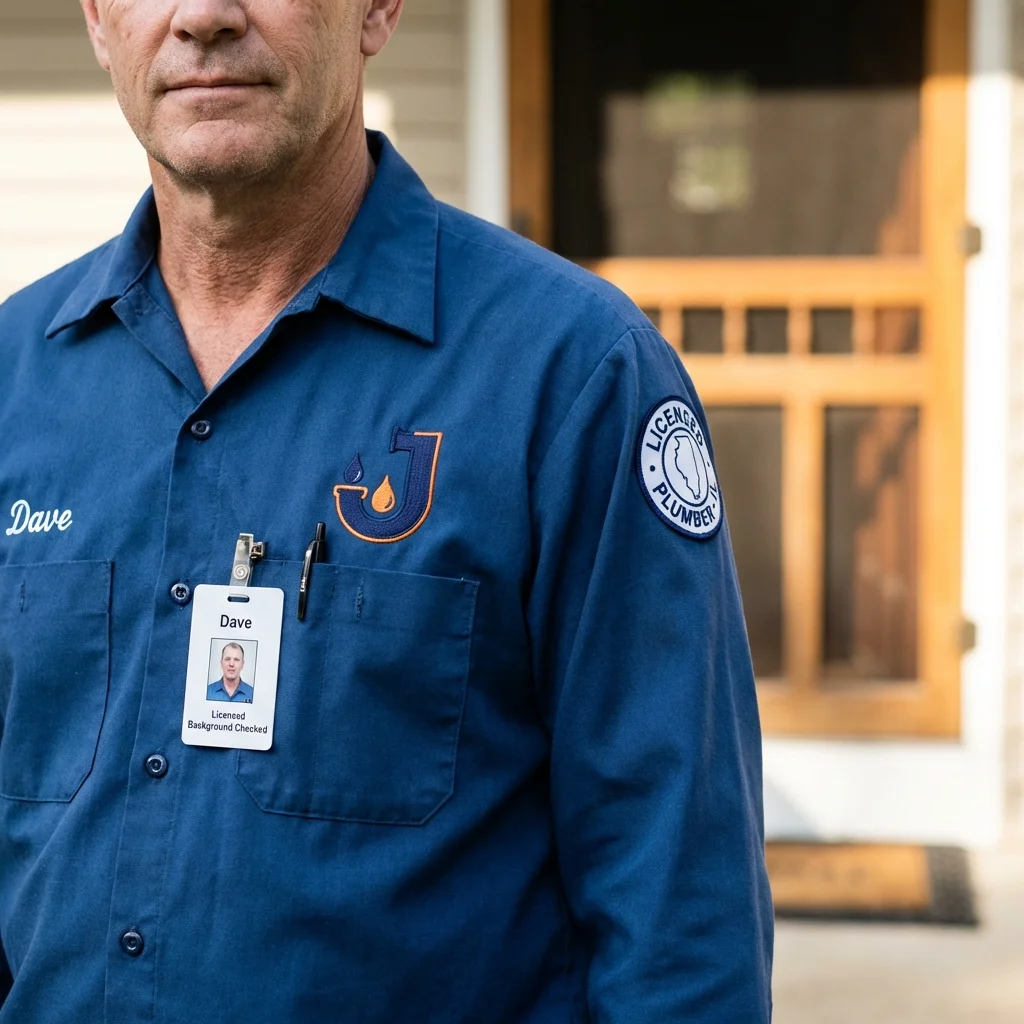 Licensed plumber showing ID badge in Towson, MD