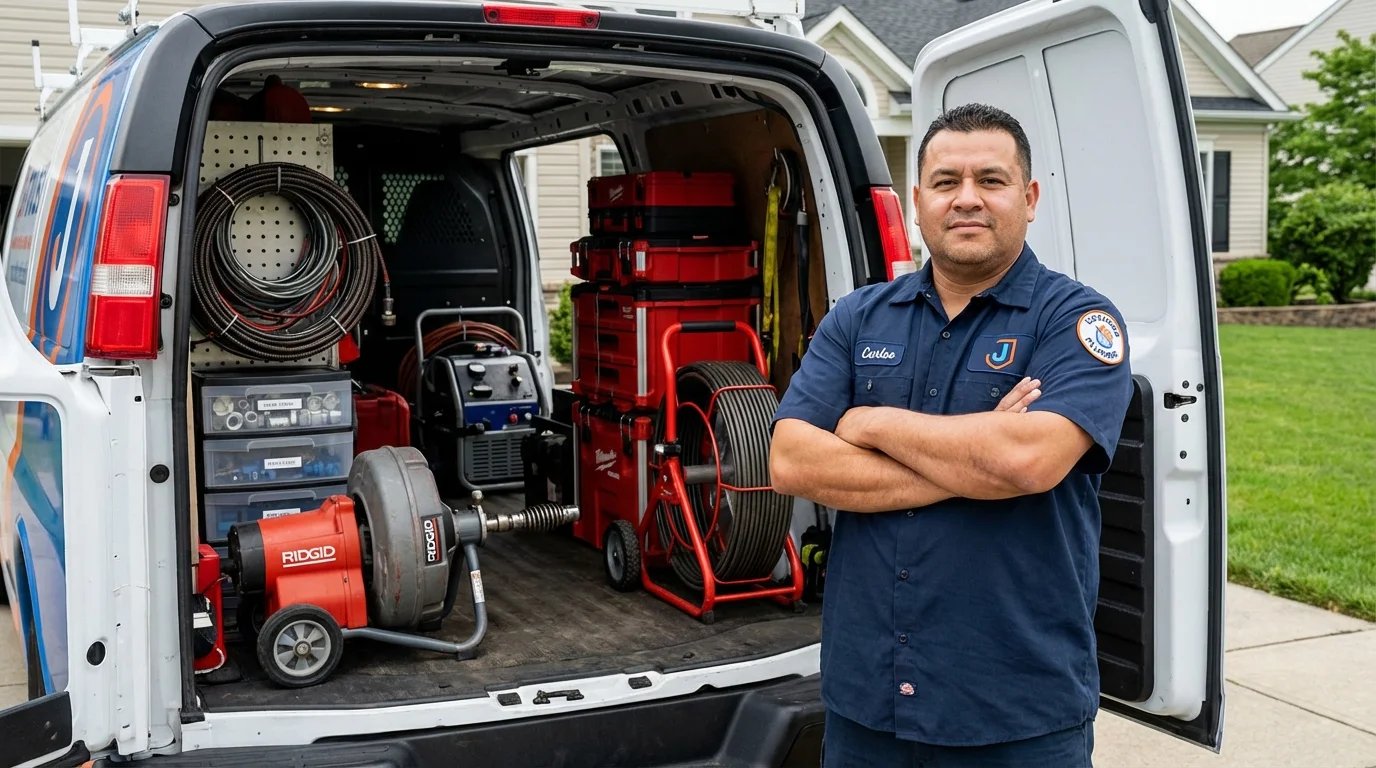 Professional drain cleaning equipment and Johns Plumbing LLC plumber in Towson