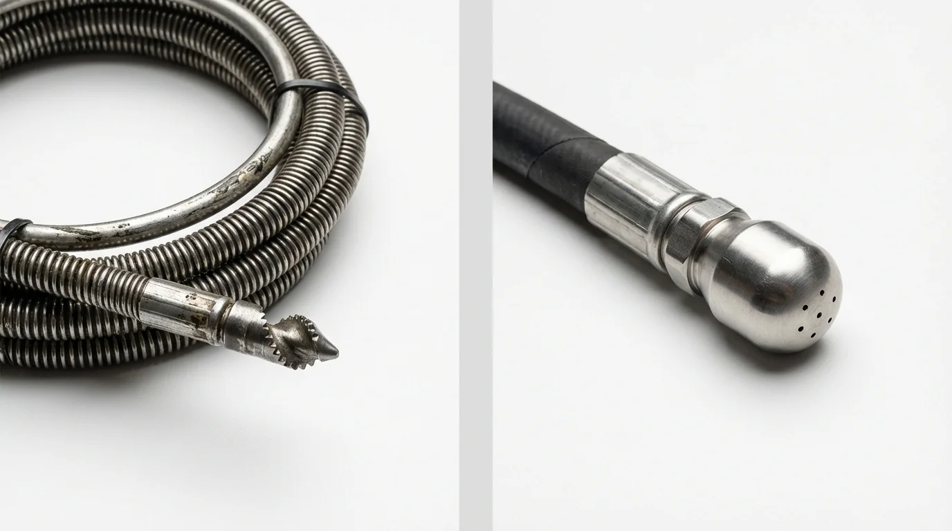 Drain snake cable and hydro jetting nozzle used for drain cleaning in Towson, MD
