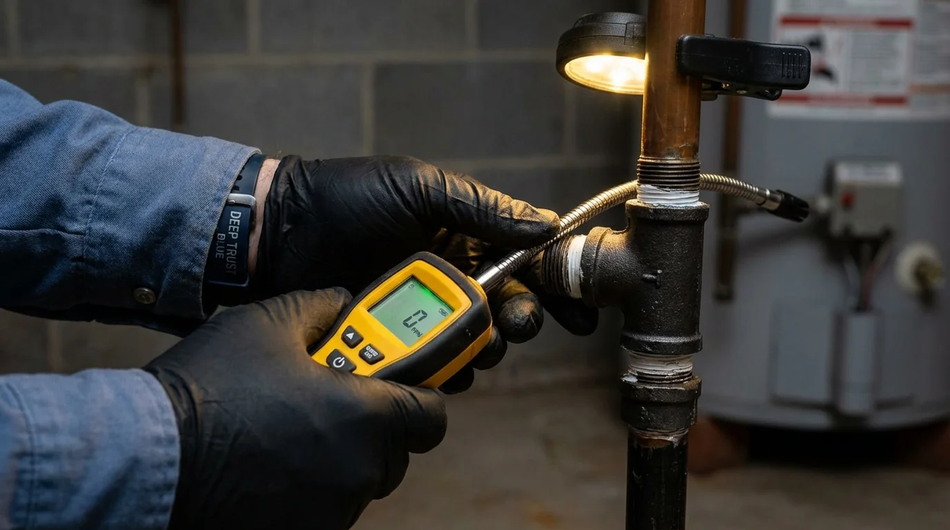 Gas leak detection with electronic sniffer by Johns Plumbing LLC in Towson